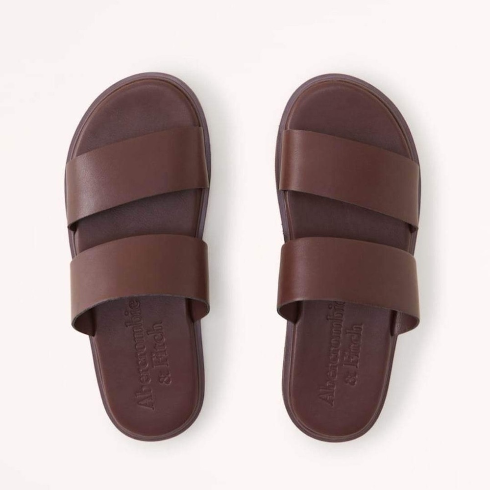 Abercrombie and Fitch Faux Leather Slides size Large NWT - Picture 1 of 10